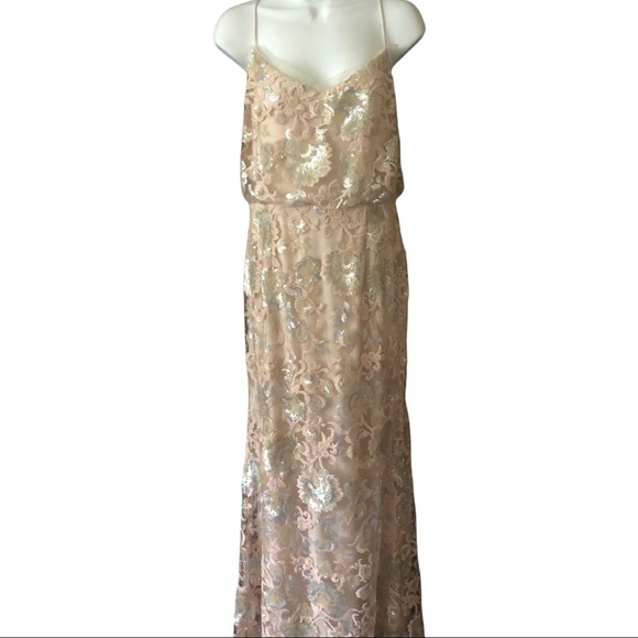 🎉HP Adrianna Papell x BHLDN Kylie 4 / S & 12 / Lg Lace Embellished Pink Gown - Picture 5 of 9